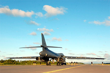 Pictures: Rockwell B-1 lifted from Diego Garcia runway after wheels-up ...